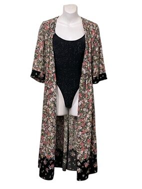 Zara Black & Pink Floral Wrap Dress Swimsuit Beach Coverup Sz M